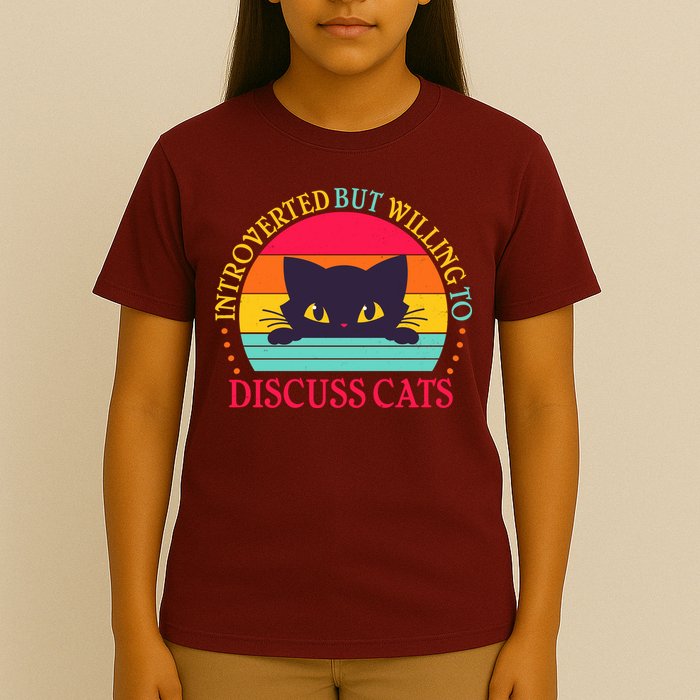 Funny Cute Retro Introverted But Willing To Discuss Cats T-Shirt