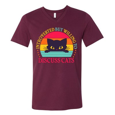Funny Cute Retro Introverted But Willing To Discuss Cats V-Neck T-Shirt