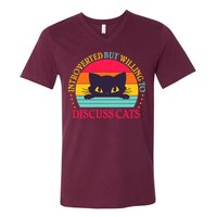 Funny Cute Retro Introverted But Willing To Discuss Cats V-Neck T-Shirt