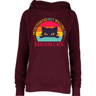 Funny Cute Retro Introverted But Willing To Discuss Cats Womens Funnel Neck Pullover Hood