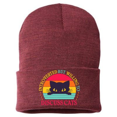 Funny Cute Retro Introverted But Willing To Discuss Cats Sustainable Knit Beanie