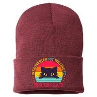 Funny Cute Retro Introverted But Willing To Discuss Cats Sustainable Knit Beanie