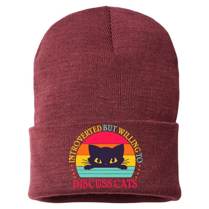Funny Cute Retro Introverted But Willing To Discuss Cats Sustainable Knit Beanie