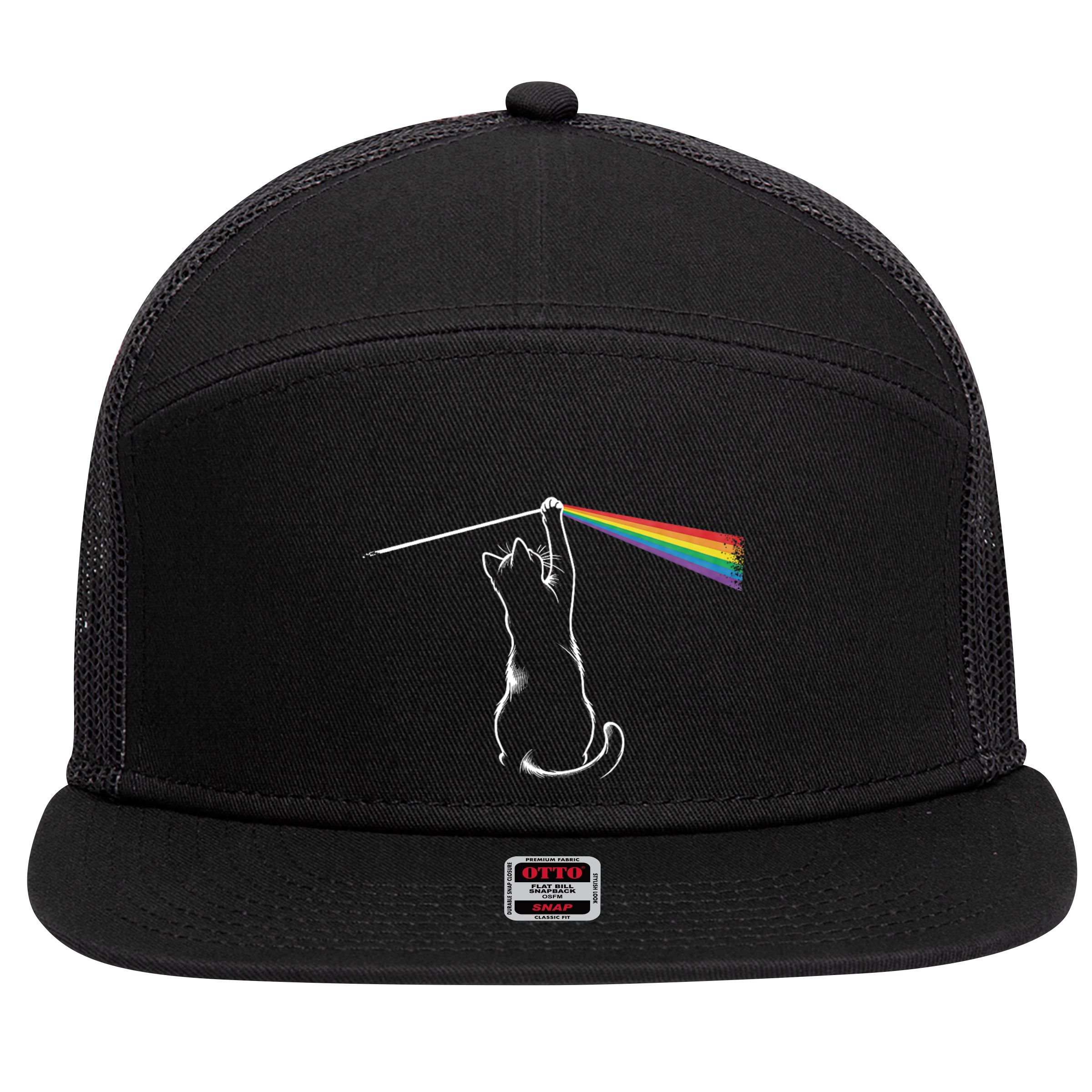 Funny Cat Rock Music Gift Funny Cat 7 Panel Mesh Trucker Snapback Hat