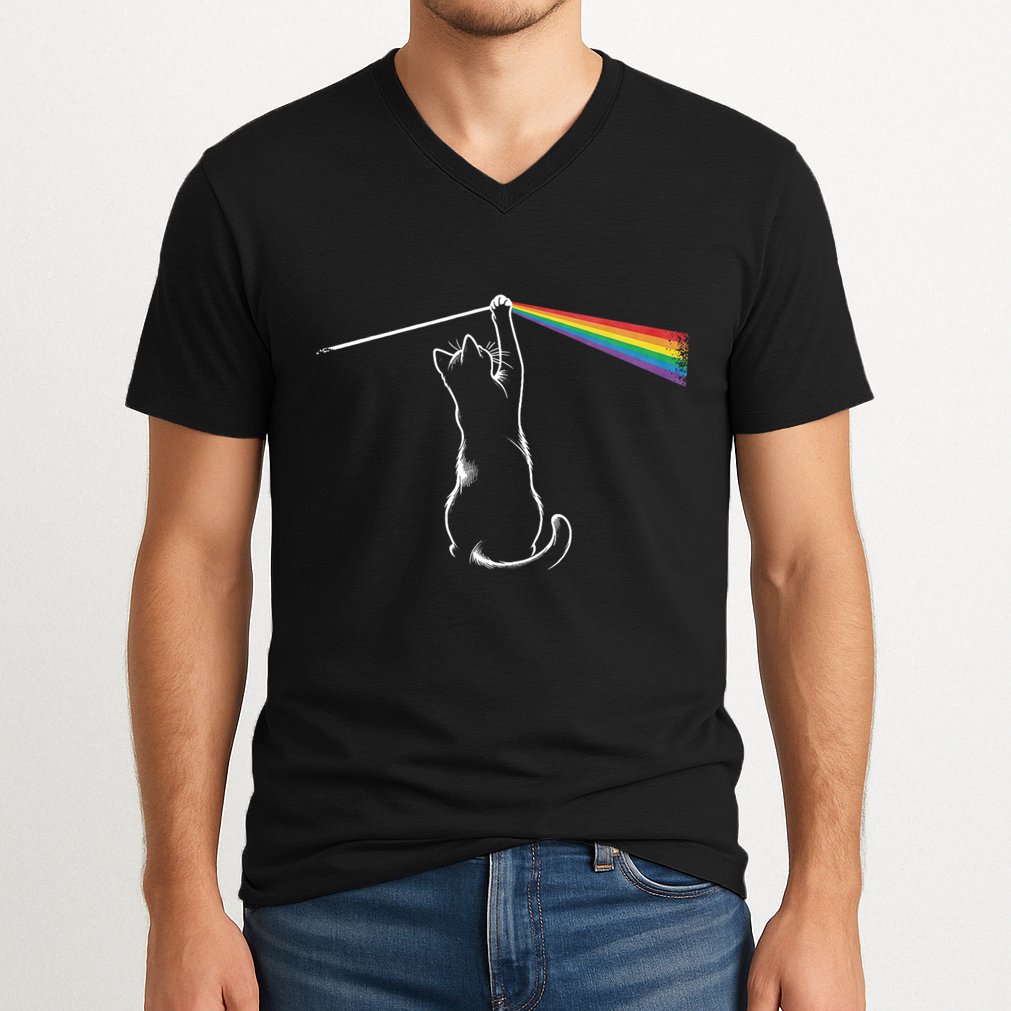 Funny Cat Rock Music Gift Funny Cat V-Neck T-Shirt