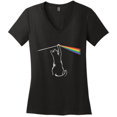 Funny Cat Rock Music Gift Funny Cat Women's V-Neck T-Shirt