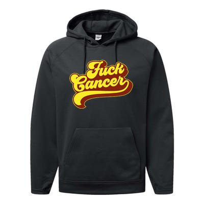 Fuck Cancer Retro 70s Gift For Cancer Survivor Performance Fleece Hoodie