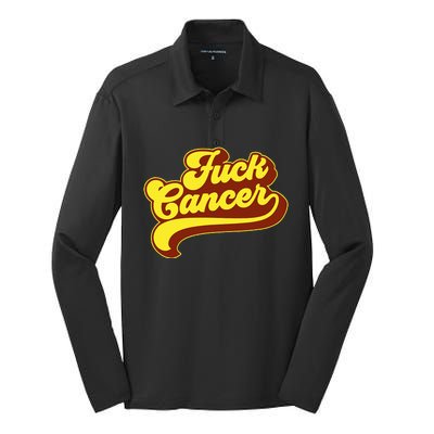 Fuck Cancer Retro 70s Gift For Cancer Survivor Silk Touch Performance Long Sleeve Polo