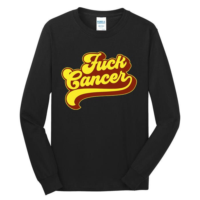 Fuck Cancer Retro 70s Gift For Cancer Survivor Tall Long Sleeve T-Shirt