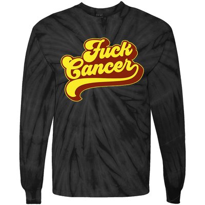 Fuck Cancer Retro 70s Gift For Cancer Survivor Tie-Dye Long Sleeve Shirt