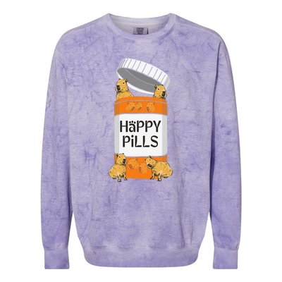 Funny Capibara Rodent Happy Pills Capybaras Capy Colorblast Crewneck Sweatshirt