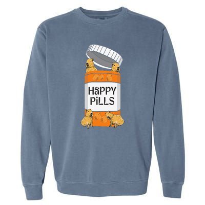 Funny Capibara Rodent Happy Pills Capybaras Capy Garment-Dyed Sweatshirt