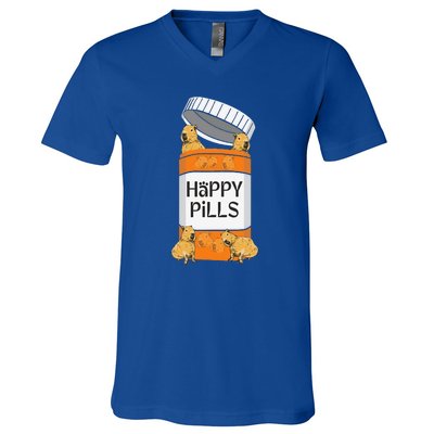 Funny Capibara Rodent Happy Pills Capybaras Capy V-Neck T-Shirt