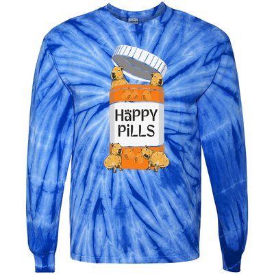 Funny Capibara Rodent Happy Pills Capybaras Capy Tie-Dye Long Sleeve Shirt