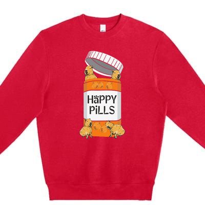 Funny Capibara Rodent Happy Pills Capybaras Capy Premium Crewneck Sweatshirt