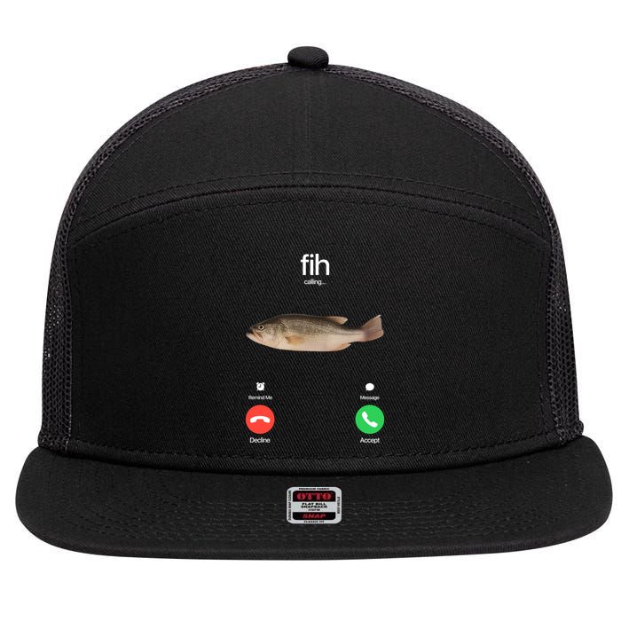 Fih Calling Remind Me Message Decline Accept Phone Call Fish 7 Panel Mesh Trucker Snapback Hat