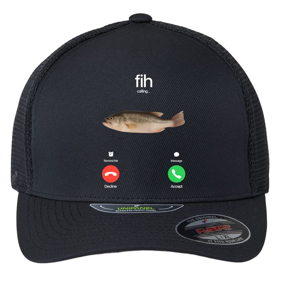 Fih Calling Remind Me Message Decline Accept Phone Call Fish Flexfit Unipanel Trucker Cap
