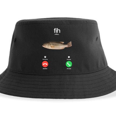 Fih Calling Remind Me Message Decline Accept Phone Call Fish Sustainable Bucket Hat