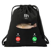 Fih Calling Remind Me Message Decline Accept Phone Call Fish Drawstring Bag