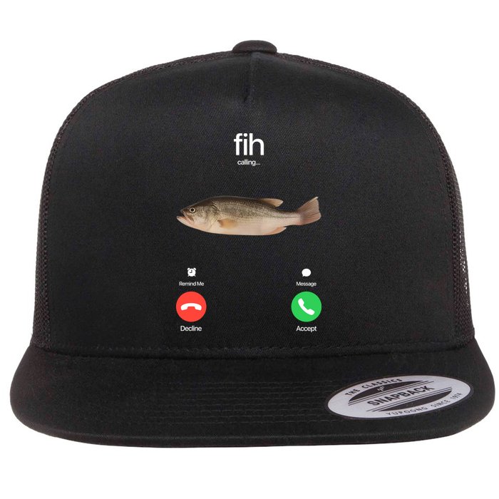 Fih Calling Remind Me Message Decline Accept Phone Call Fish Flat Bill Trucker Hat