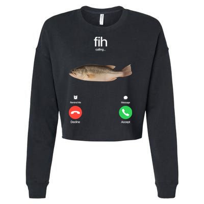 Fih Calling Remind Me Message Decline Accept Phone Call Fish Cropped Pullover Crew