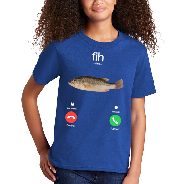 Fih Calling Remind Me Message Decline Accept Phone Call Fish Kids T-Shirt