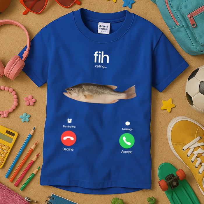 Fih Calling Remind Me Message Decline Accept Phone Call Fish Kids T-Shirt