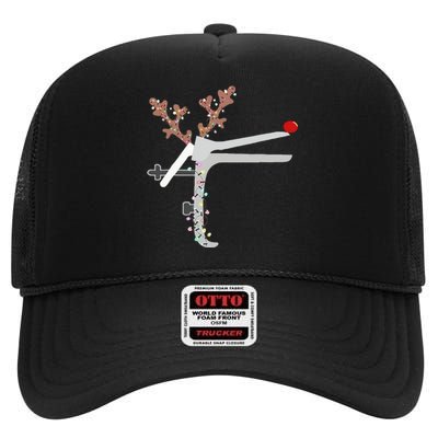 Funny Christmas Reindeer Speculum Nurse L&D Nursing Xmas High Crown Mesh Back Trucker Hat