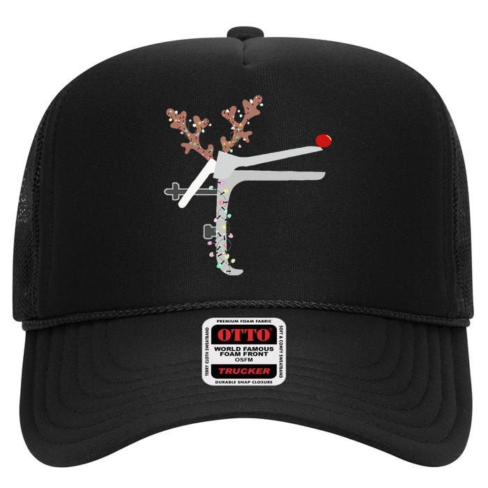 Funny Christmas Reindeer Speculum Nurse L&D Nursing Xmas High Crown Mesh Back Trucker Hat