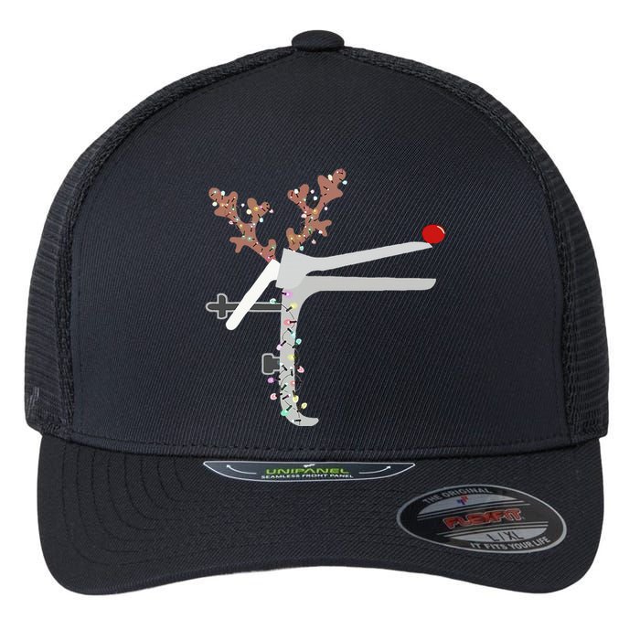 Funny Christmas Reindeer Speculum Nurse L&D Nursing Xmas Flexfit Unipanel Trucker Cap