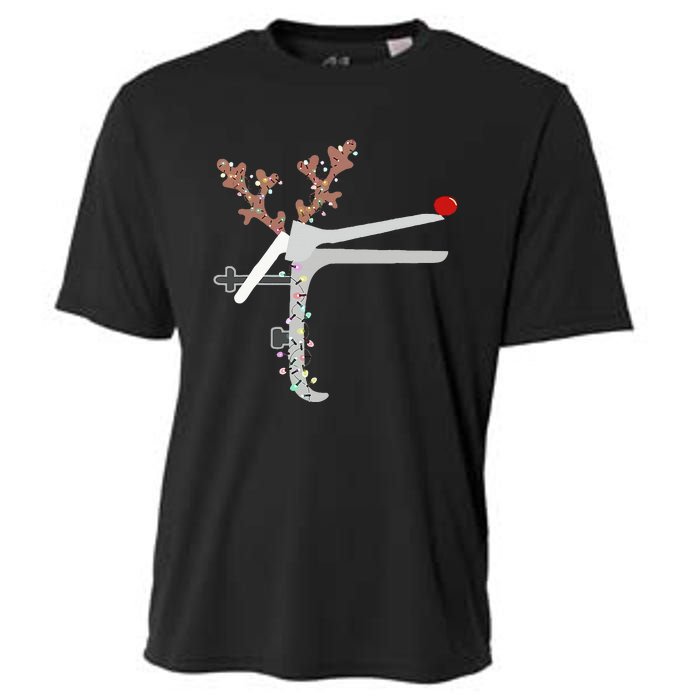 Funny Christmas Reindeer Speculum Nurse L&D Nursing Xmas Cooling Performance Crew T-Shirt