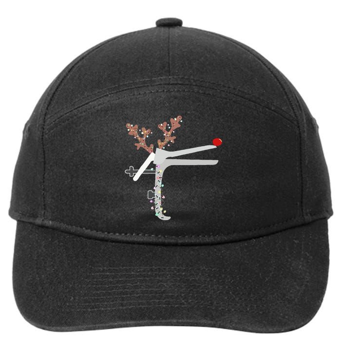 Funny Christmas Reindeer Speculum Nurse L&D Nursing Xmas 7-Panel Snapback Hat