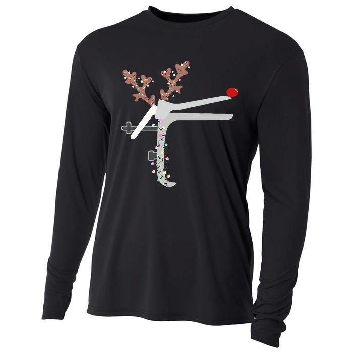 Funny Christmas Reindeer Speculum Nurse L&D Nursing Xmas Cooling Performance Long Sleeve Crew