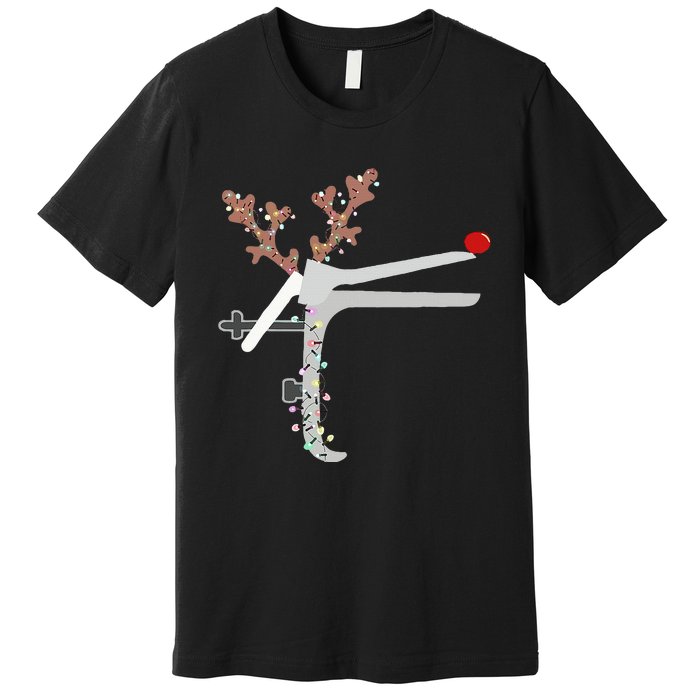 Funny Christmas Reindeer Speculum Nurse L&D Nursing Xmas Premium T-Shirt