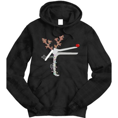 Funny Christmas Reindeer Speculum Nurse L&D Nursing Xmas Tie Dye Hoodie