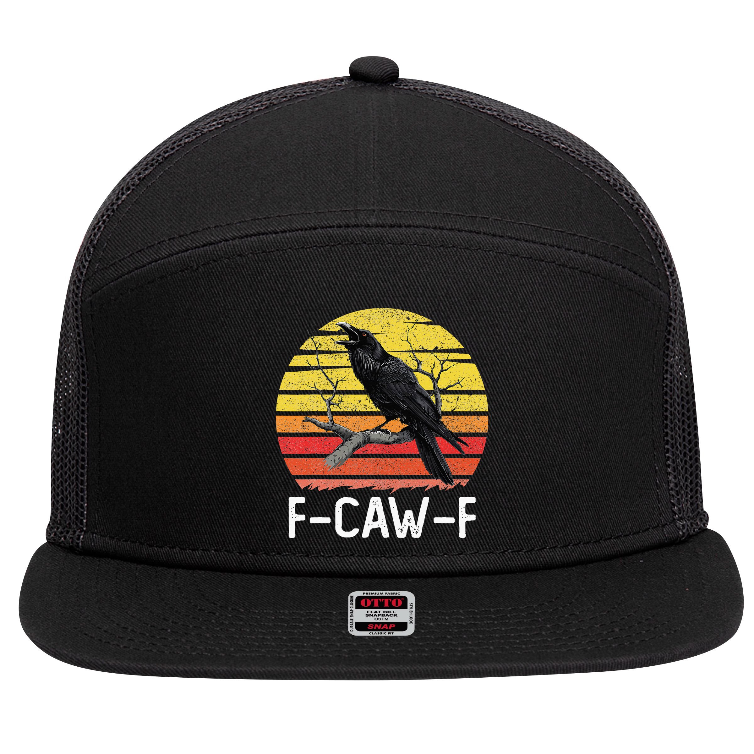 Funny Crow Retro Sunset Moonlit Raven Lovers F Caw F 7 Panel Mesh Trucker Snapback Hat