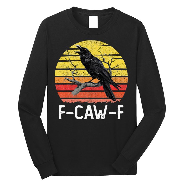 Funny Crow Retro Sunset Moonlit Raven Lovers F Caw F Long Sleeve Shirt