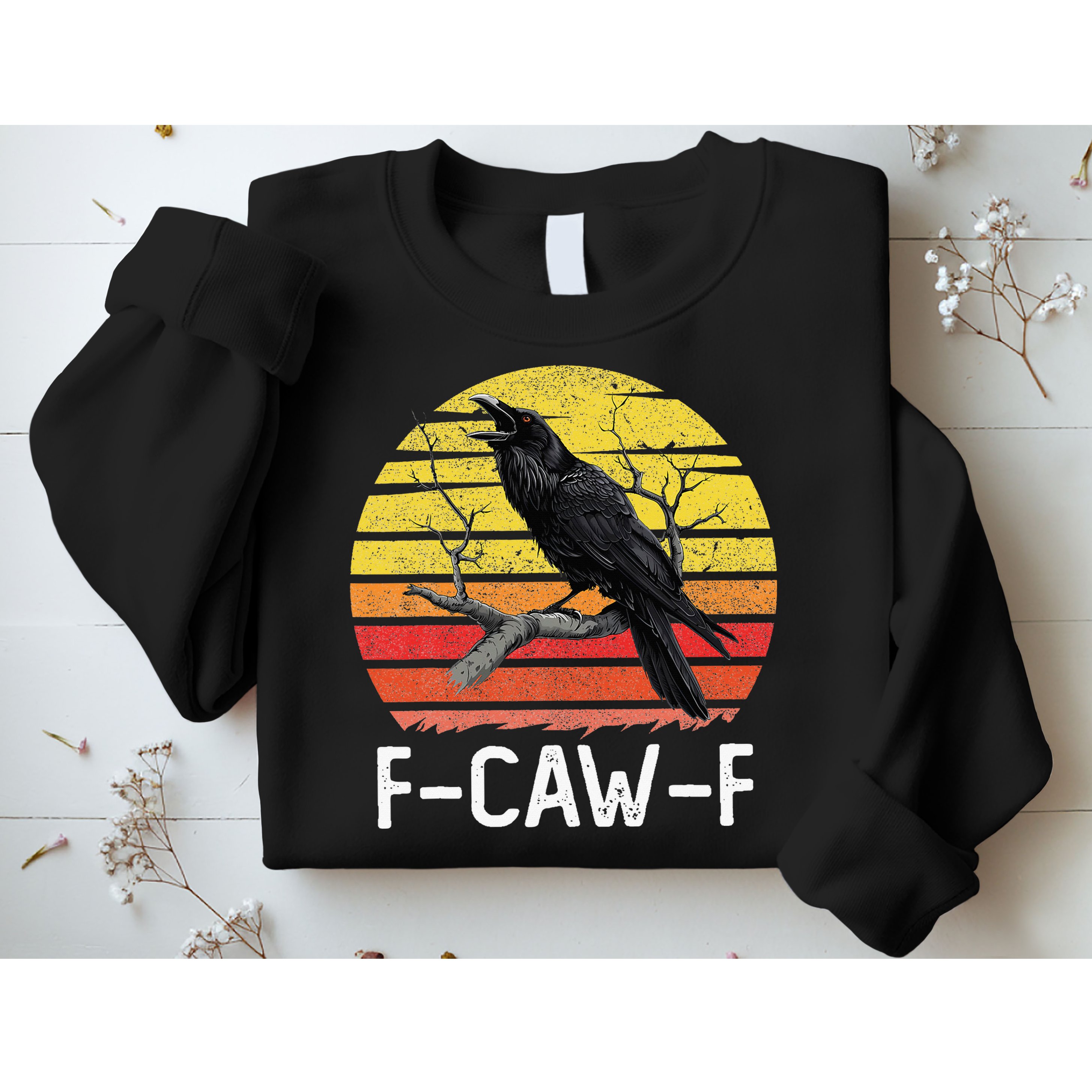 Funny Crow Retro Sunset Moonlit Raven Lovers F Caw F Sweatshirt