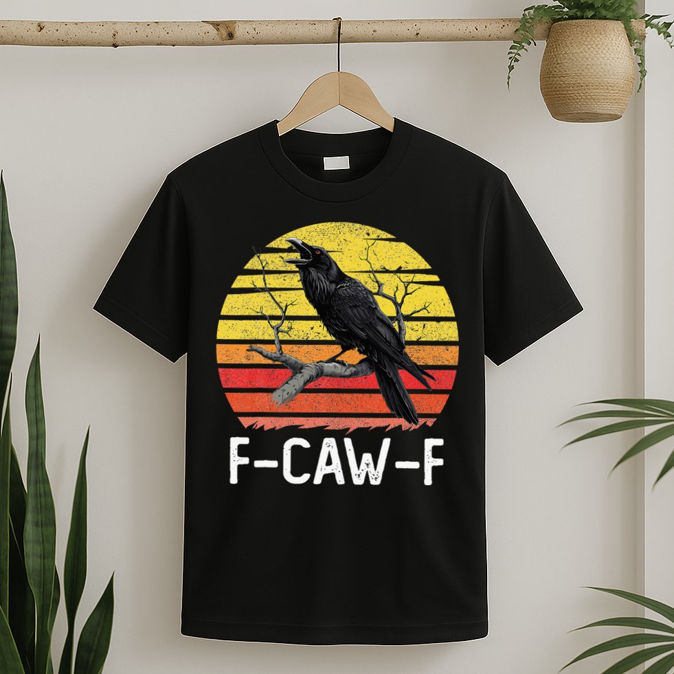 Funny Crow Retro Sunset Moonlit Raven Lovers F Caw F T-Shirt
