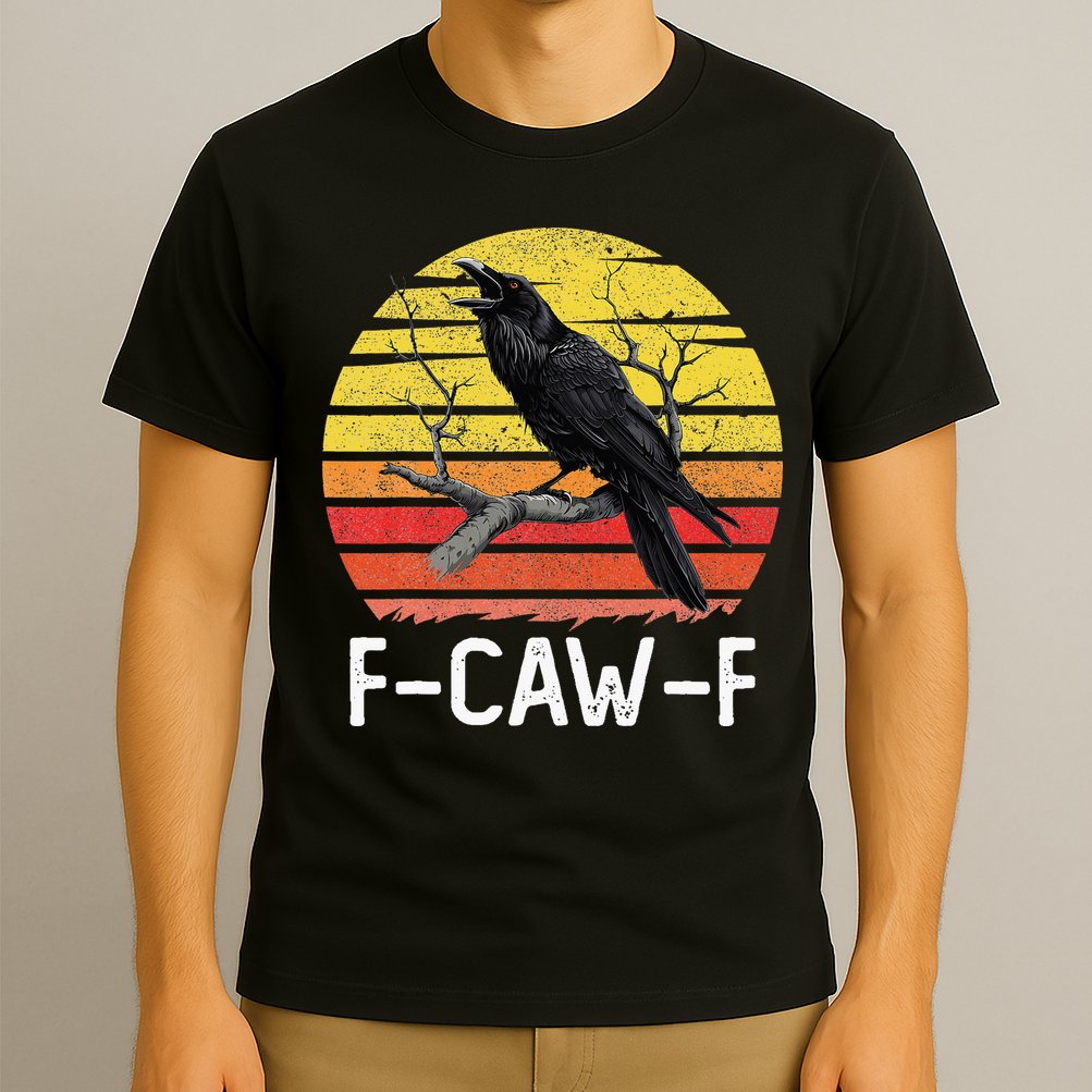 Funny Crow Retro Sunset Moonlit Raven Lovers F Caw F T-Shirt