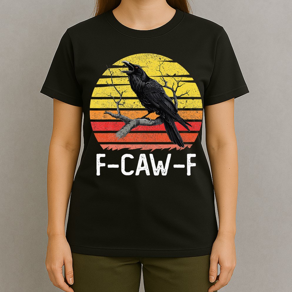 Funny Crow Retro Sunset Moonlit Raven Lovers F Caw F T-Shirt