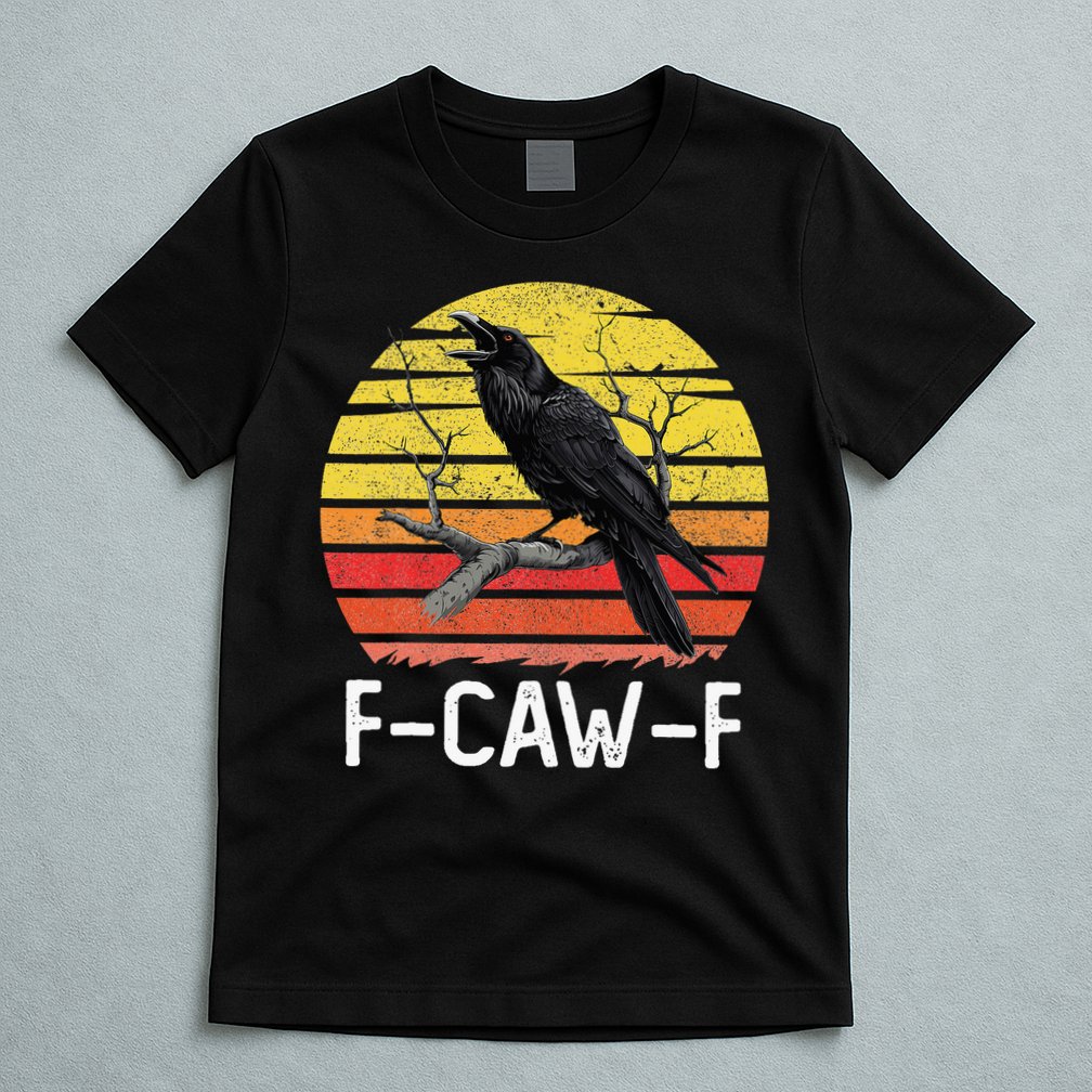 Funny Crow Retro Sunset Moonlit Raven Lovers F Caw F T-Shirt