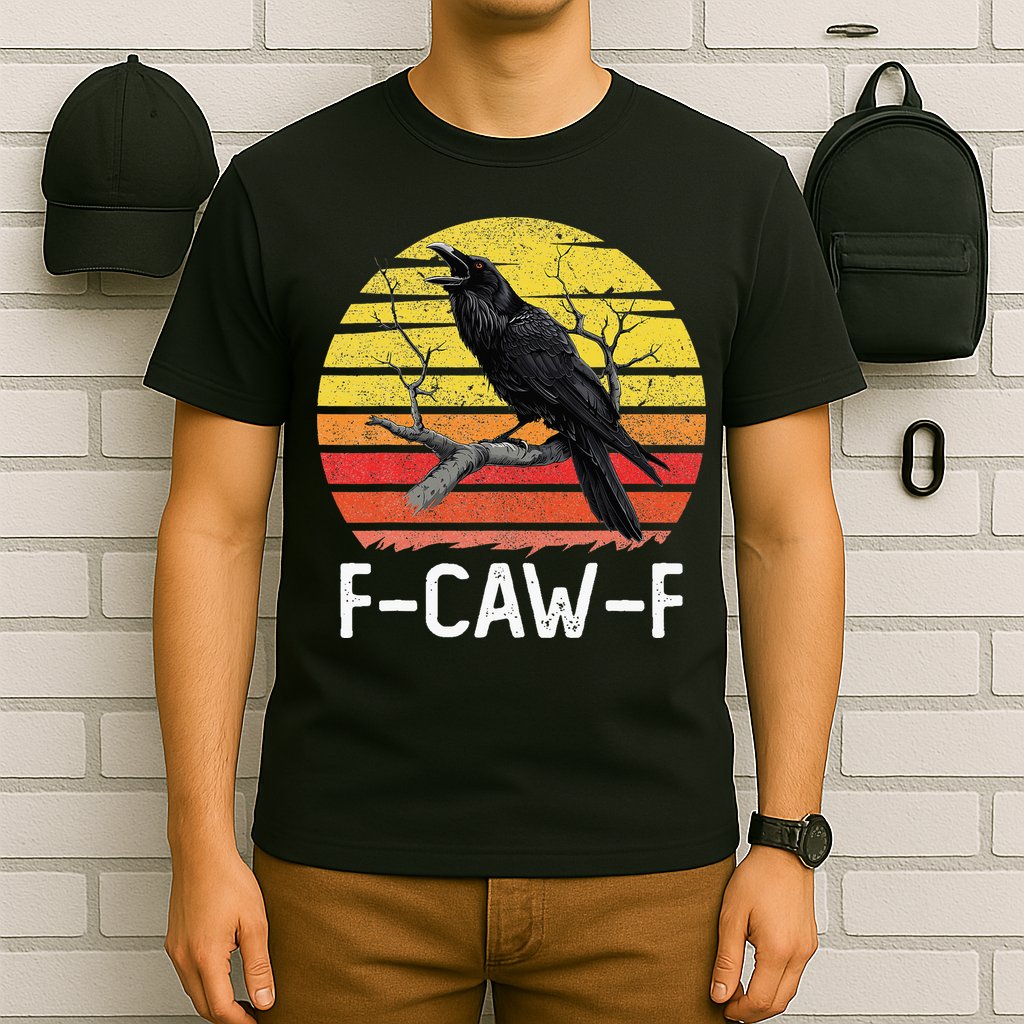 Funny Crow Retro Sunset Moonlit Raven Lovers F Caw F T-Shirt
