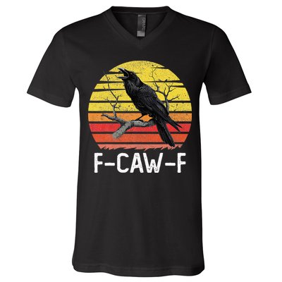 Funny Crow Retro Sunset Moonlit Raven Lovers F Caw F V-Neck T-Shirt