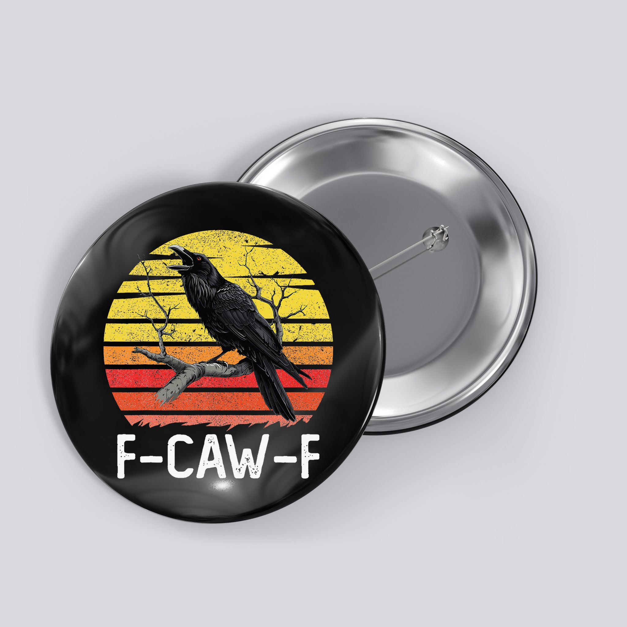 Funny Crow Retro Sunset Moonlit Raven Lovers F Caw F Button