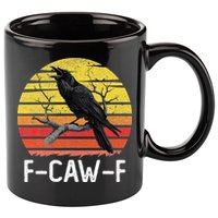 Funny Crow Retro Sunset Moonlit Raven Lovers F Caw F 11oz C Handle Ceramic Mug