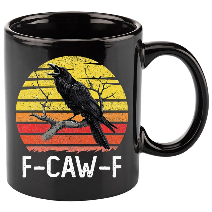Funny Crow Retro Sunset Moonlit Raven Lovers F Caw F 11oz C Handle Ceramic Mug