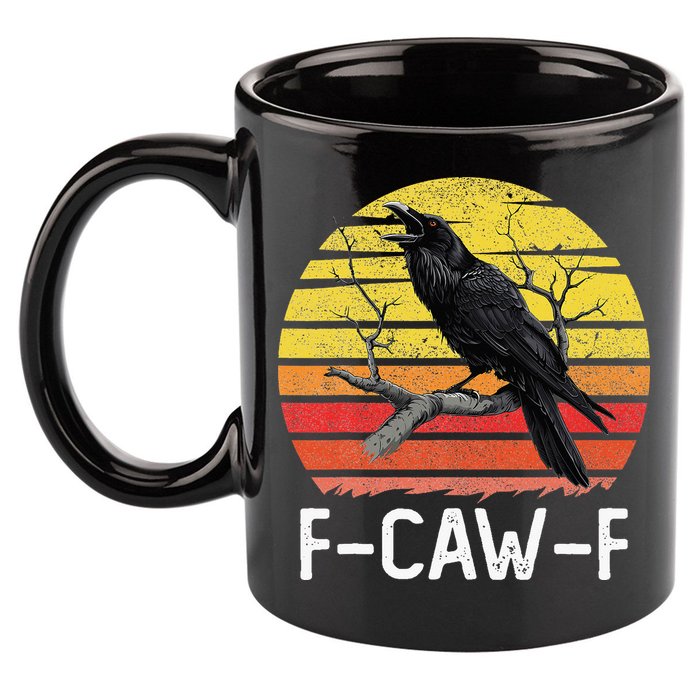 Funny Crow Retro Sunset Moonlit Raven Lovers F Caw F 11oz C Handle Ceramic Mug