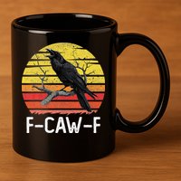 Funny Crow Retro Sunset Moonlit Raven Lovers F Caw F 11oz C Handle Ceramic Mug
