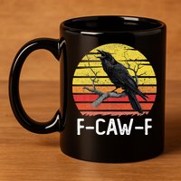 Funny Crow Retro Sunset Moonlit Raven Lovers F Caw F 11oz C Handle Ceramic Mug